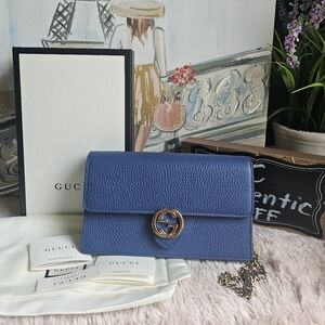 GUCCI Dollar Calfskin Interlocking G Chain Wallet Caspian. Brand new in a box